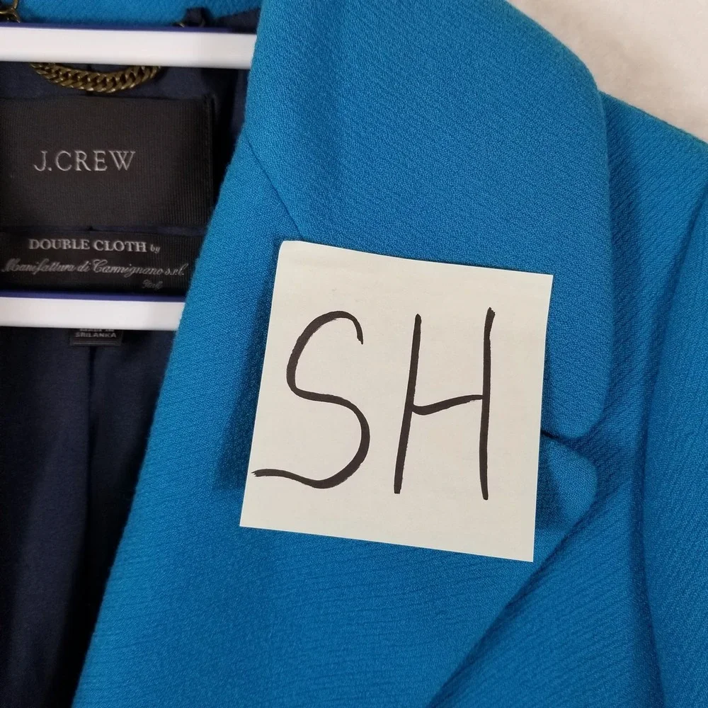 J.Crew Double Cloth Wool Belted Coat Blue‎ Italian Fabric Women Size 8